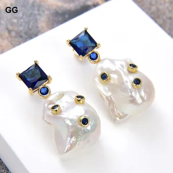 GG Ehted Kultiveeritud Valge Barokk Pärl Sinine Cz Rhinestone Kõrvarõngad