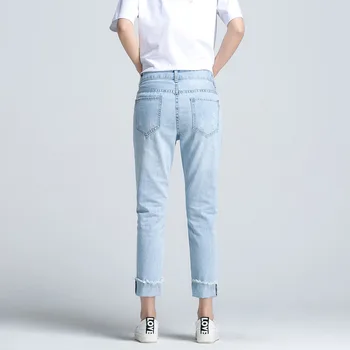 2020. aasta Kevad-Suvel Ripitud Auk Teksad Naine Kiri Prindi Boyfriend Jeans Naiste Vabaaja Daamid Tüdruk Pahkluu Pikkus Denim Püksid