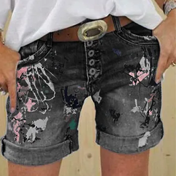 Lille Denim Naiste Lühikesed Püksid Suvel Moe Prindi Vintage Naine Streetwear Lühike Kõhn Esteetiline Ripitud Teksad Riided Lady Jean