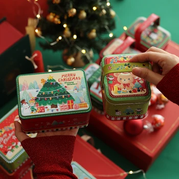 Uue Jõulud Väike Ristkülikukujuline Clamshell Tin Box Kohver Suupisted Candy Pakendi Karp Biskviit Kõrvaklapid Ladustamise Kasti Puhkus Kingitus