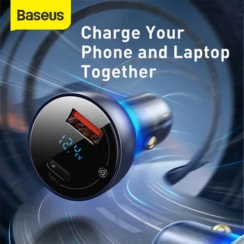 Baseus 65W PPS Auto Laadija USB-Tüüp C Dual Port PD QC Kiire Laadimine Sülearvuti Poolläbipaistev Auto Telefoni Laadija iPhone Samsung