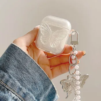 3D Armas Liblikas Funda jaoks Airpods Pro Juhul Soft Selge Kõrvaklapid Accessorie Katta Õhu Kaunad 1 2 Puhul Ripats Pearl Kett