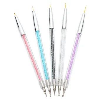 5tk Nail Art Dotting Pen 2 Pool UV Geel, Akrüül -, Joonistus, Maali Liner Lill Harja Kaunistamiseks Rhinestone Crystal Maniküüri-Tööriistad
