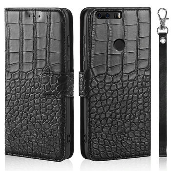 Luksus Flip Case for Huawei Honor 8 FRD-L19 FRD-L10 FRD-L09 FRD-AL00 Kate Krokodill Tekstuur Nahk Broneerida Telefoni Coque