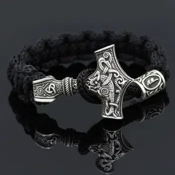 Mens Viking Mjolnir Nahast Käevõru Thor on-Jalavõru Käepaela Norse Mythology Runes Amulett Ehted Kingitused