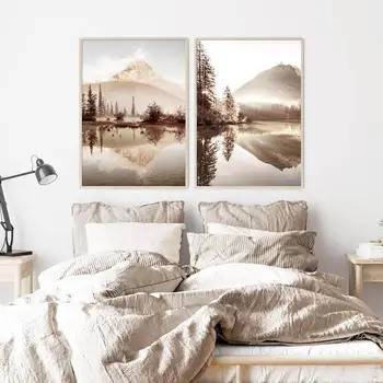 Bohemia Sunrise Loodus Maastik Järve Peegeldus Lõuendile Maali Nordic Plakatid Ja Pildid Seina Art Gallery Pictures Home Decor