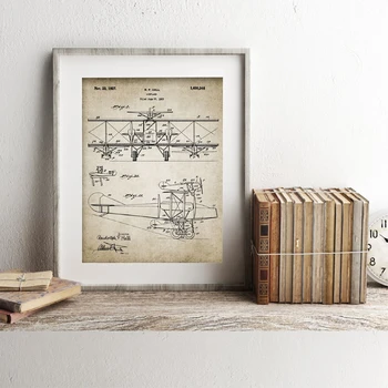 Lõuend Maali Biplaan Õhusõiduki Patendi Vintage Kava Plakat Ja Print Lennunduse Seina Pildid elutuba Home Decor