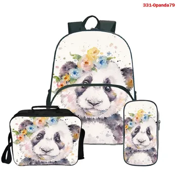 Loomade Panda Print Seljakott Kott College Bookbag Mochila 3tk/set Teismeliste Tüdrukute Boy Seljakott Armas Panda Koolikotti penaali