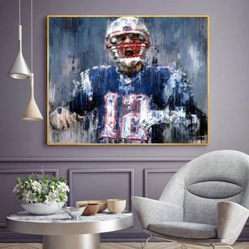 Abstraktne Tom Brady New England Patriots Impressionism Stiilis Originaal Kunsti Lõuend Print Maali Ragbi Mängija Plakat, Tuba Decor