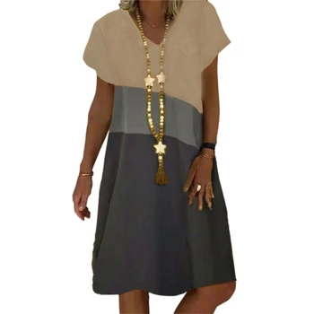 Vintage V-Kaeluse Triibuline Pool Kleit Naiste Kevad-Suvel Lühikese Varrukaga Kleit Elegantne uus Segast Casual Kleidid