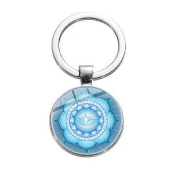 Sinine Mandala Lill Elu Võtmehoidja Lotus Kunsti Muster Jooga Om Budddhist Püha Geomeetria Võti Ketid Klaas Kott Auto Hely