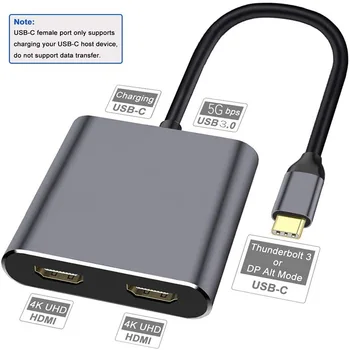 TypeCHDMI-ühilduv 4K USB-C-Dual HDMI ja USB 3.0 PD Tasuta Port USB-C Converter Kaabel MacBook Samsung Dex Galaxy S10/S9