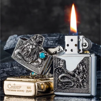 Luksuslik 3D Dragon Nikerdamist Kergem Retro Metallist Petrooleumi Tulemasinad Unikaalne Õli Tulemasinad Meeste Suitsetamine Kergem Kingitus luksus kergem