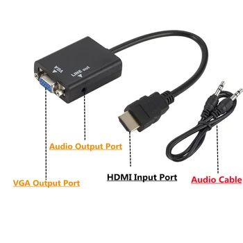 HDMI to VGA Adapter Kaabel Meeste ja Naiste HDMI-VGA Konverter-Adapter 1080P-Digital to Analog Video ja Audio Tahvelarvuti