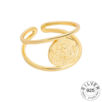 925 Sterling Hõbe Rõngad, Naised Ringi Pildi Gold Vintage Pulm Trendikas Ehteid Suur Reguleeritav Antiikmööbel Rõngad Anillos