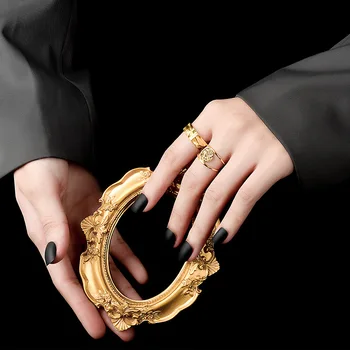 925 Sterling Hõbe Rõngad, Naised Ringi Pildi Gold Vintage Pulm Trendikas Ehteid Suur Reguleeritav Antiikmööbel Rõngad Anillos