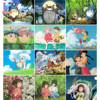 Huaning Hayao Miyazaki Animatsioon Seeria, Värvi Numbrid Täiskasvanutele Seina Art/ DIY Värvimine Poolt Numbrid Anime Home Decor