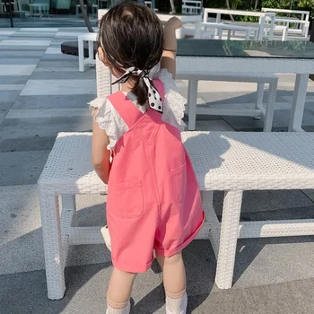 Beebi Tüdruk korea Stiilis Armas Denim Tunked, lühikesed Püksid, Traksid Karu Teksad Laste Kid Vabaaja Suve Riided Lai jalg Püksid