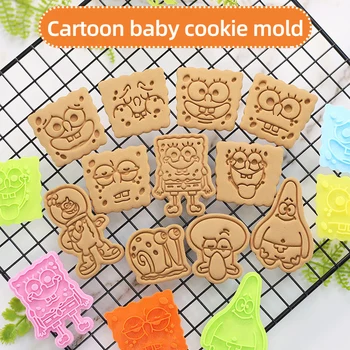 12tk/palju Cartoon Cookie Cutters Plastikust Käsn ja Meritäht Loominguline Cartoon Biskviit Hallituse Leibkonna DIY 3D Vajutage Küpsetamine Hallituse