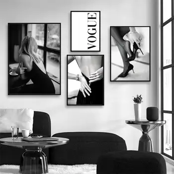 Must Valge Mood Plakat Lady Aknas Klassikalise Prindi Seina Art Lõuend Maali Fotograafia Tänapäeva Tüdruk Tuba Teenetemärgi Pilt