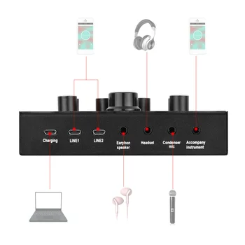 Muslady V12 Mini Sound Mixer USB ja 3,5 mm TRRS Port Heli Efekt Live Streaming Online Karaoke Salvestamine Telefoni Arvuti