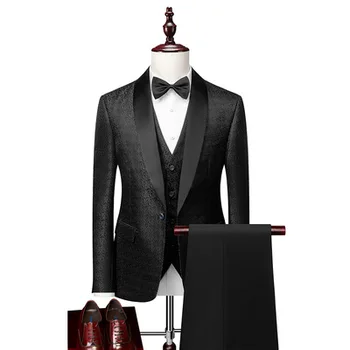 2021 Eritellimusel Tehtud Burgundia Pulm Meeste Ülikonnad, Slim Fit Smoking 3 Tükki Sobib Peigmees Kõnniteed Jacquard Bleiser Terno Masculino Sobib
