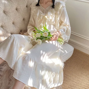 Naiste Nightgowns Puuvillane Mugav Hingav Pikk Koor Sweet Home Kleit Printsess Armas Korea Sleepwear Kevadel Suvel Pluss Suurus