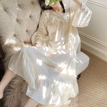 Naiste Nightgowns Puuvillane Mugav Hingav Pikk Koor Sweet Home Kleit Printsess Armas Korea Sleepwear Kevadel Suvel Pluss Suurus
