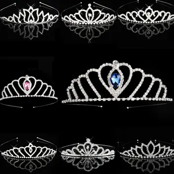 Sinine Printsess Tiaras Kroonid Peapael Lapsed Tüdrukud Näitavad Pruudi Kõnniteed Pruut Pruutneitsi Kingitus Pool Accessiories Pulmad Juuksed Kroonid