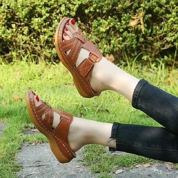 2020. aasta Suvel Naiste Kiilu Sandaalid Premium Ortopeediliste Avatud Varba Sandaalid Vintage Anti-slip Nahast Vabaaja Naiste Retro Platvorm Kingad