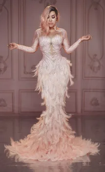 Naissoost laulja ja performance riietus Roosa, ingel beebi sulg kleit etapp näitavad, sädelevat kostüüm Ööklubi Baar poole õhtukleidid
