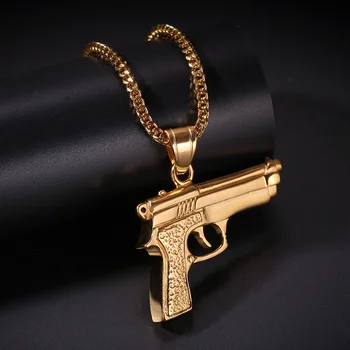 Hip-Hop Kive Sillutatud Kulla Värvi Roostevabast Terasest Desert Eagle Automaatne Püstol Püstol Kaelakee Ripatsid Meeste Räppar Ehted