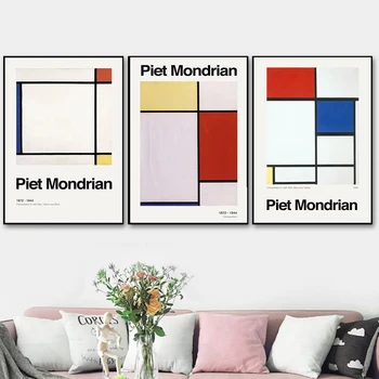 Mondrian Koostis Kunsti Klassika Plakat, Punane Must Valge Joon Lõuendile Maali Prindi Kaasaegne Seina Decor Pilte Elutuba