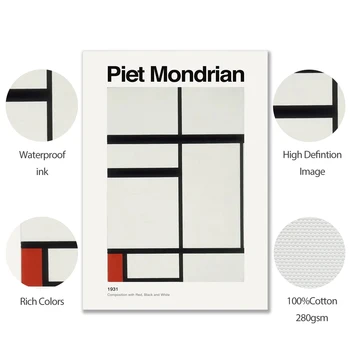 Mondrian Koostis Kunsti Klassika Plakat, Punane Must Valge Joon Lõuendile Maali Prindi Kaasaegne Seina Decor Pilte Elutuba