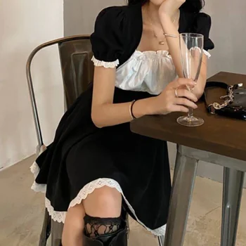 HOUZHOU Neiu Kleit Kawaii Armas Pits Mini Kleidid Milkmaid Lolita Suvel Seksikas Must Segast Streetwear Armas Varustus Naistele