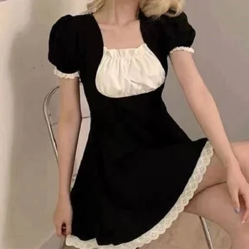HOUZHOU Neiu Kleit Kawaii Armas Pits Mini Kleidid Milkmaid Lolita Suvel Seksikas Must Segast Streetwear Armas Varustus Naistele