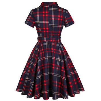 Retro Vintage Naiste Suvine Naiste Kleit 2021 Ruuduline Trükitud Inglismaa Stiil, Suured Sundress 50s 60s Pin-Up Kiik Casual Kleidid