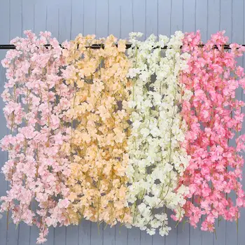 135 lill peas 1tk silk kunstlik cherry blossom tõusis viinapuu seina riputamise lill teenetemärgi rotangist võltsitud taime lehed pärg rooma