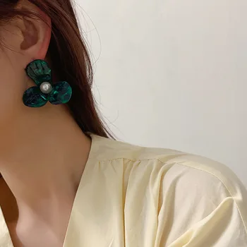 AOMU Uus Korea Fashion Liialdada Mitmevärviline Imitatsioon Pearl Lill Akrüül-Atsetaat Kõrvarõngad Naiste Ehete Tarvikud