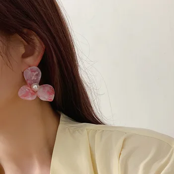 AOMU Uus Korea Fashion Liialdada Mitmevärviline Imitatsioon Pearl Lill Akrüül-Atsetaat Kõrvarõngad Naiste Ehete Tarvikud