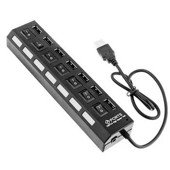 7 Sadamate LED USB 2.0 Adapter Hub Power on/off Lüliti-Usb-Kaabel-Arvuti Lisaseadmed-usb-hub koos power adapter