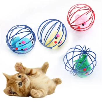 Juhuslik Värv Värviline Naljakas Kass Plastikust Kevad Ball Väike Bell Hiire Puuri Mänguasi Pet Interaktiivsete asjade Värviline Kass Teaser Mänguasi