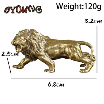 Antiik Tahke Messingist Lion King Väikeste Kodu Decor Loomade Kaunistused Puhas Käsitöö Vask Kodus Laua Kaunistused Mininature Käsitöö Kingitus