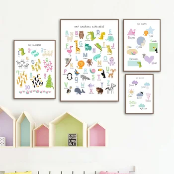 Õppida, Haridus-Loomade Värvi Numbrid Kaardil Ilm Põhjamaade Plakat Seina Art Print Lõuend Maali Seina Pilte Kids Room Decor