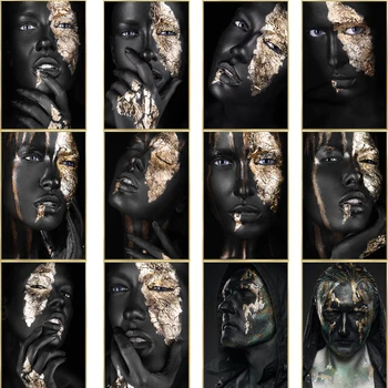 Aafrika Kunsti Must ja kuldne Naine õlimaal Lõuendil Cuadros Plakatid ja Pildid Skandinaavia Seina Art Pilt elutuba