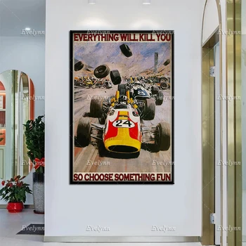 Racer Car Auto Racing Kõik Tapavad Sa Nii Valida Midagi, Lõbus Retro Plakat Seina Art Prints Home Decor Lõuend Kingitus