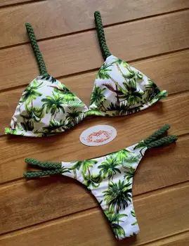 Seksikas Õie Printida Micro Bikini 2020 Naiste Ujumisriided Lace Up Sidemega Oranž Push Up Thong Supelrõivad Brasiilia Bather Trikoo