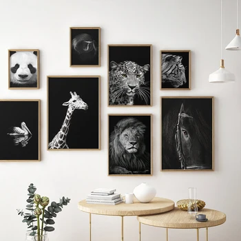 Loom Kaelkirjak, Lõvi, Tiiger Ahv Panda Print ja Plakat Must Valge Lõuend Maali Kunst Seina Dekoratiivne Pilt elutuba