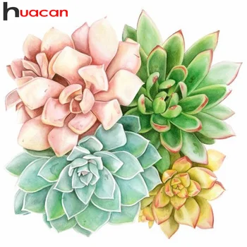 Huacan 5d Diamond Maali Succulents Mosaiik Lill Home Decor Tikandid Taim ristpistes Seina Kleebised