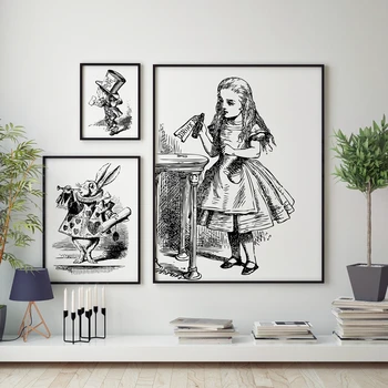 Alice Imedemaal Art Print Seina Pilt , Vintage Käsitsi Joonistatud Alice In Wonderland Canvas Poster Poster, Tüdrukud Ruumi Kaunistamiseks